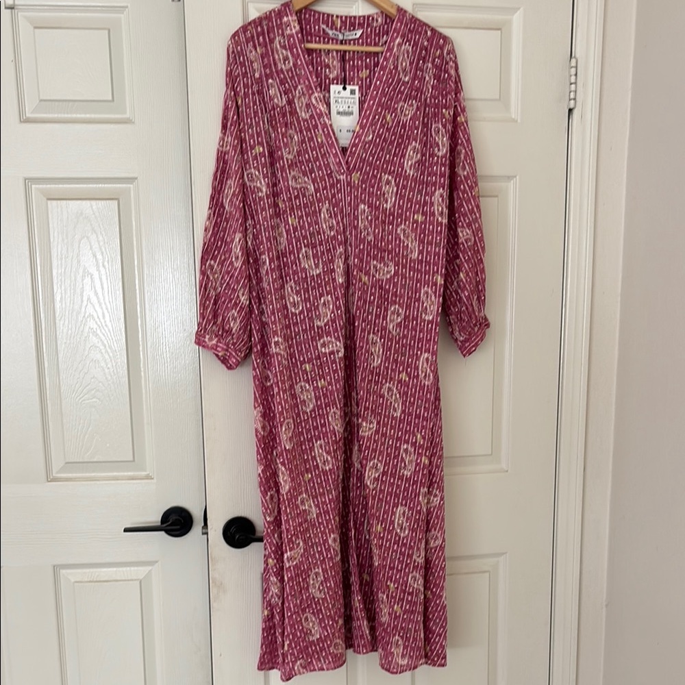 Zara Pink Bishop Sleeve V-Neck Sundress